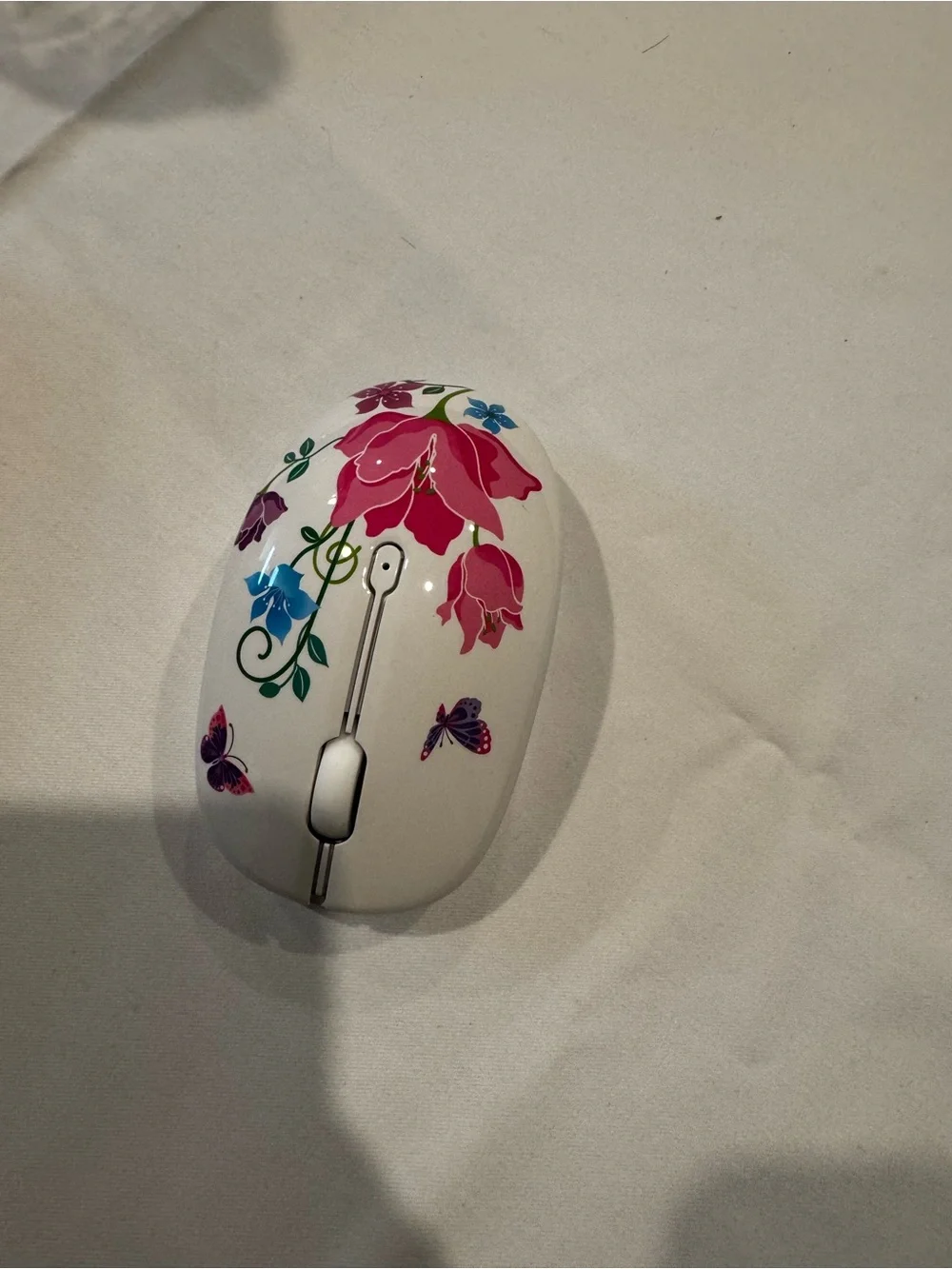 Wireless Floral USB Mouse - White with Pink & Purple Design